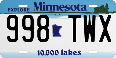 MN license plate 998TWX