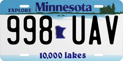 MN license plate 998UAV
