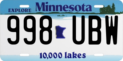 MN license plate 998UBW