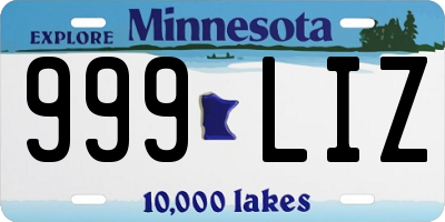 MN license plate 999LIZ