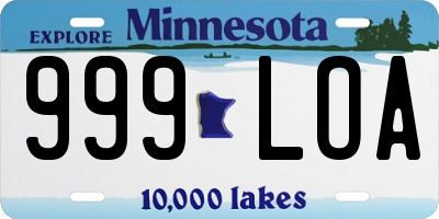 MN license plate 999LOA