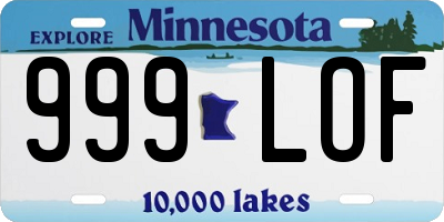 MN license plate 999LOF