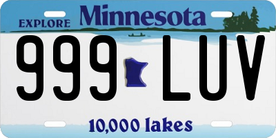 MN license plate 999LUV