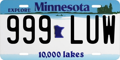 MN license plate 999LUW