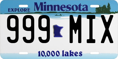 MN license plate 999MIX