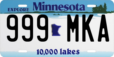 MN license plate 999MKA