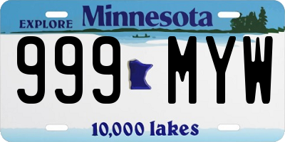 MN license plate 999MYW