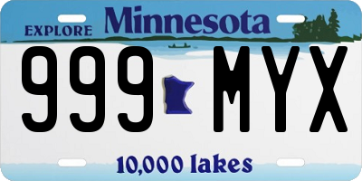 MN license plate 999MYX