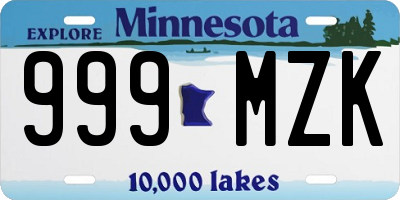 MN license plate 999MZK