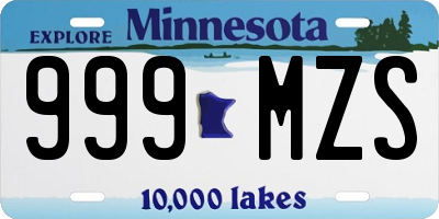 MN license plate 999MZS