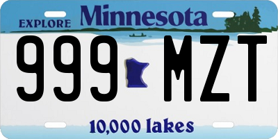 MN license plate 999MZT