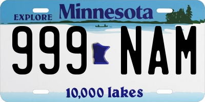 MN license plate 999NAM