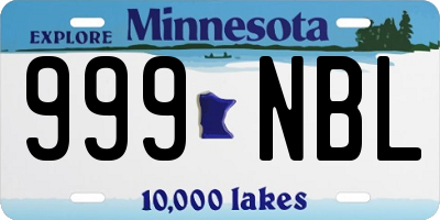 MN license plate 999NBL