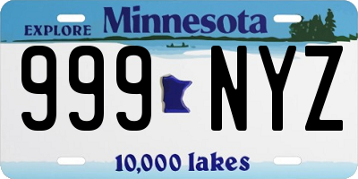 MN license plate 999NYZ