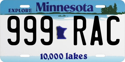 MN license plate 999RAC