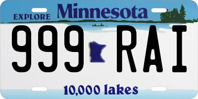 MN license plate 999RAI