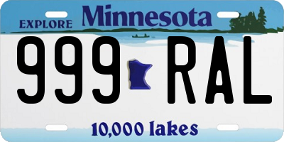 MN license plate 999RAL