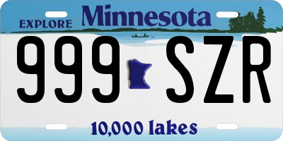 MN license plate 999SZR