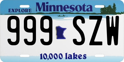 MN license plate 999SZW