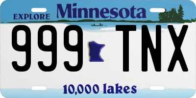 MN license plate 999TNX
