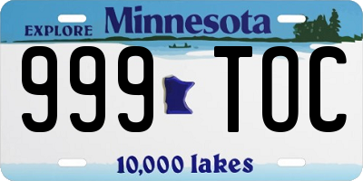 MN license plate 999TOC