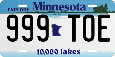 MN license plate 999TOE