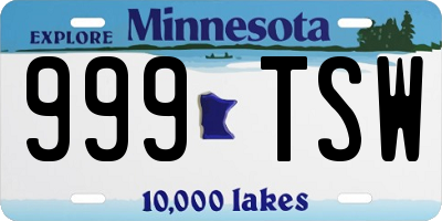 MN license plate 999TSW