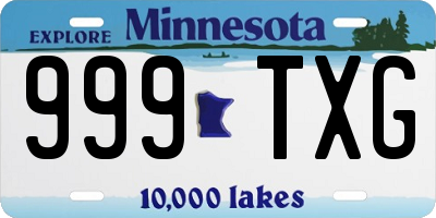 MN license plate 999TXG