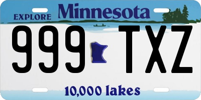 MN license plate 999TXZ