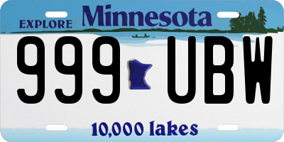 MN license plate 999UBW