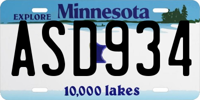 MN license plate ASD934