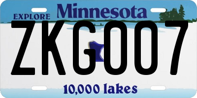 MN license plate ZKG007