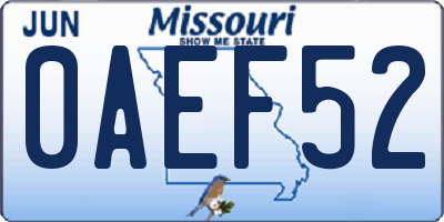 MO license plate 0AEF52