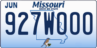 MO license plate 927WOOO