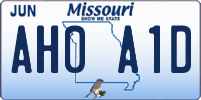 MO license plate AH0A1D