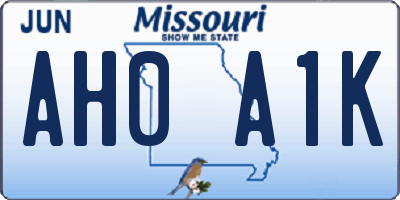 MO license plate AH0A1K