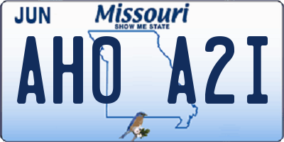 MO license plate AH0A2I