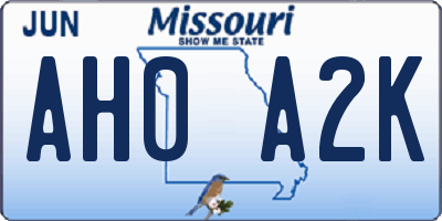 MO license plate AH0A2K