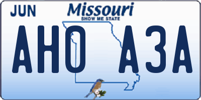 MO license plate AH0A3A