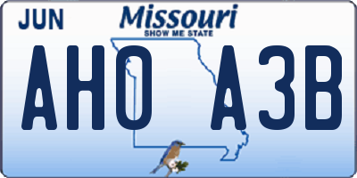 MO license plate AH0A3B