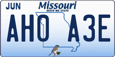 MO license plate AH0A3E