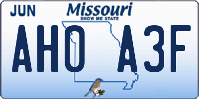 MO license plate AH0A3F