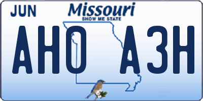 MO license plate AH0A3H