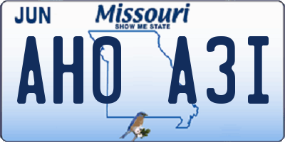 MO license plate AH0A3I