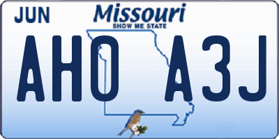 MO license plate AH0A3J