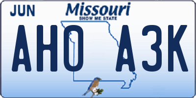 MO license plate AH0A3K