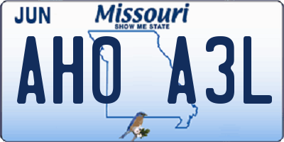 MO license plate AH0A3L