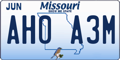 MO license plate AH0A3M