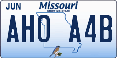 MO license plate AH0A4B