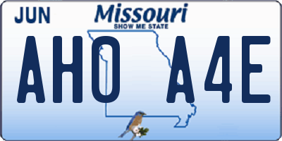 MO license plate AH0A4E